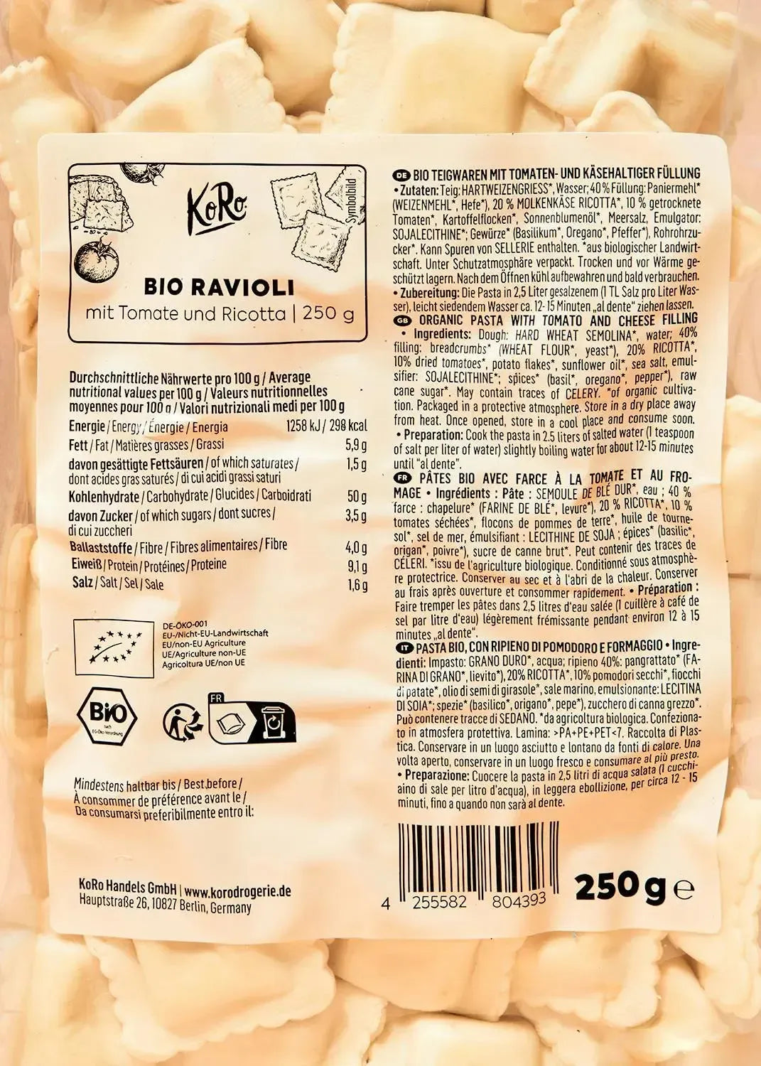 KoRo Bio Ravioli mit Tomate und Ricotta | 250g - fitgrade.ch