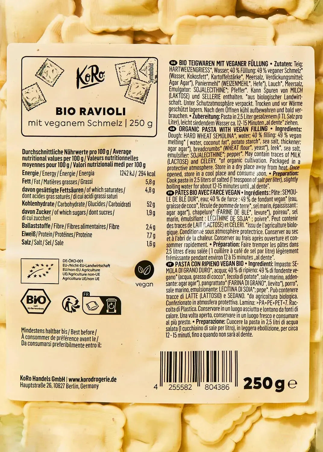 KoRo Bio Ravioli mit veganem Schmelz | 250g - fitgrade.ch