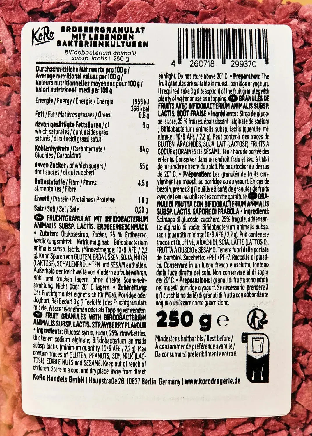 KoRo Erdbeergranulat mit lebenden Bakterienkulturen | 250g - fitgrade.ch