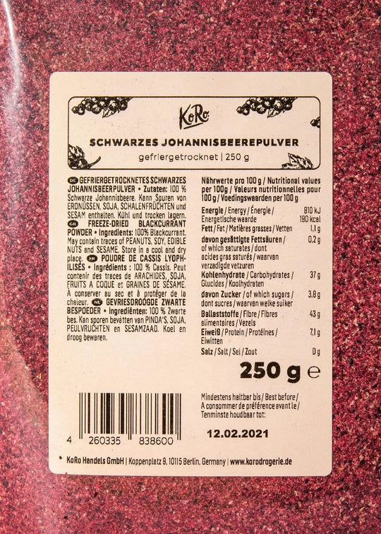 KoRo Gefriergetrocknetes schwarzes Johannisbeerpulver | 250 g - fitgrade.ch