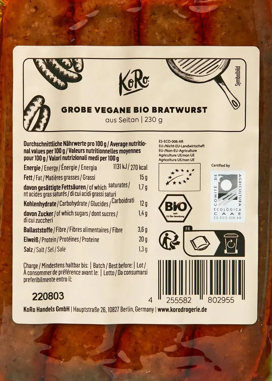 KoRo Grobe vegane Bio Bratwurst | 230g - fitgrade.ch