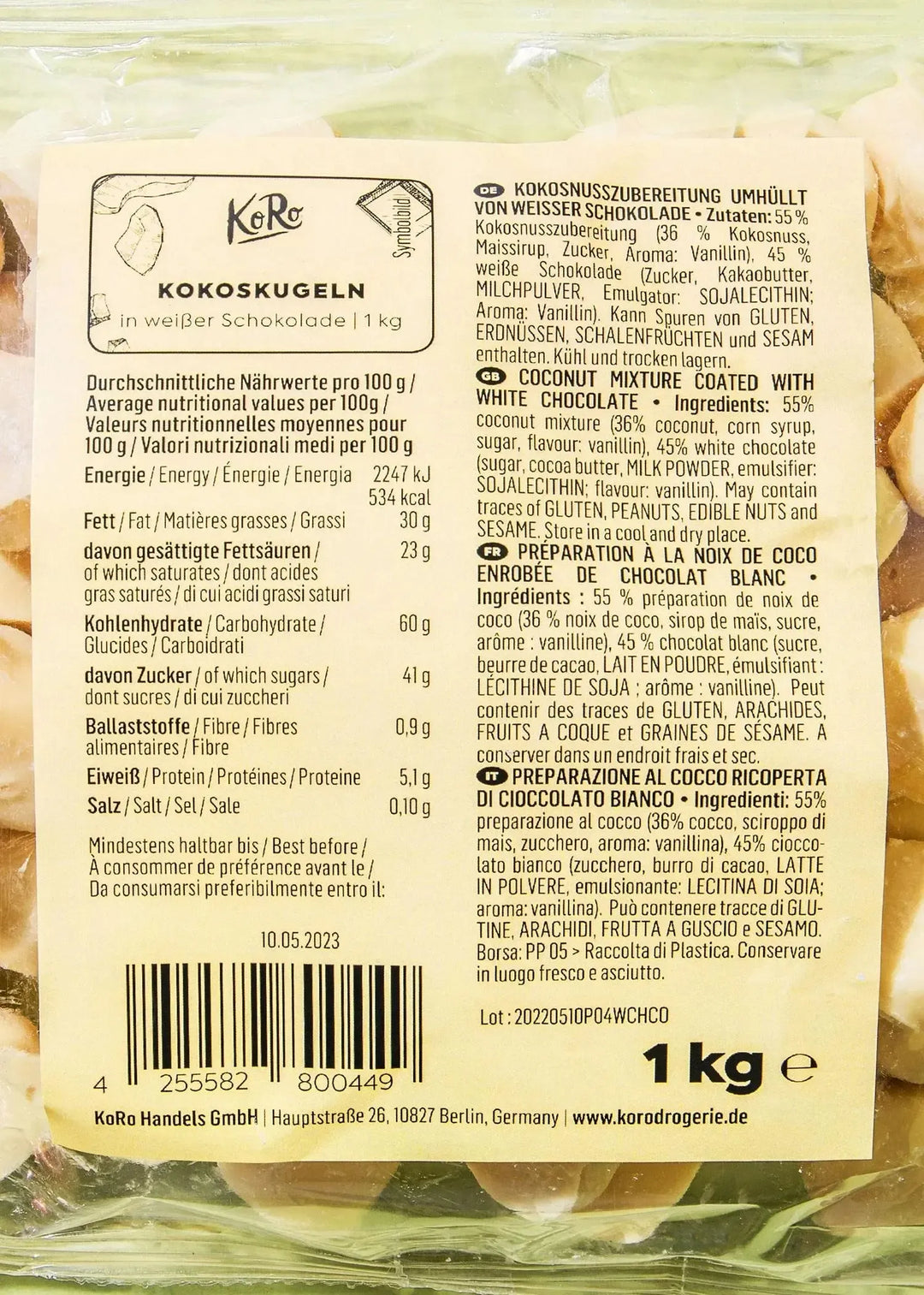 KoRo Kokoskugeln in weißer Schokolade | 1 kg - fitgrade.ch
