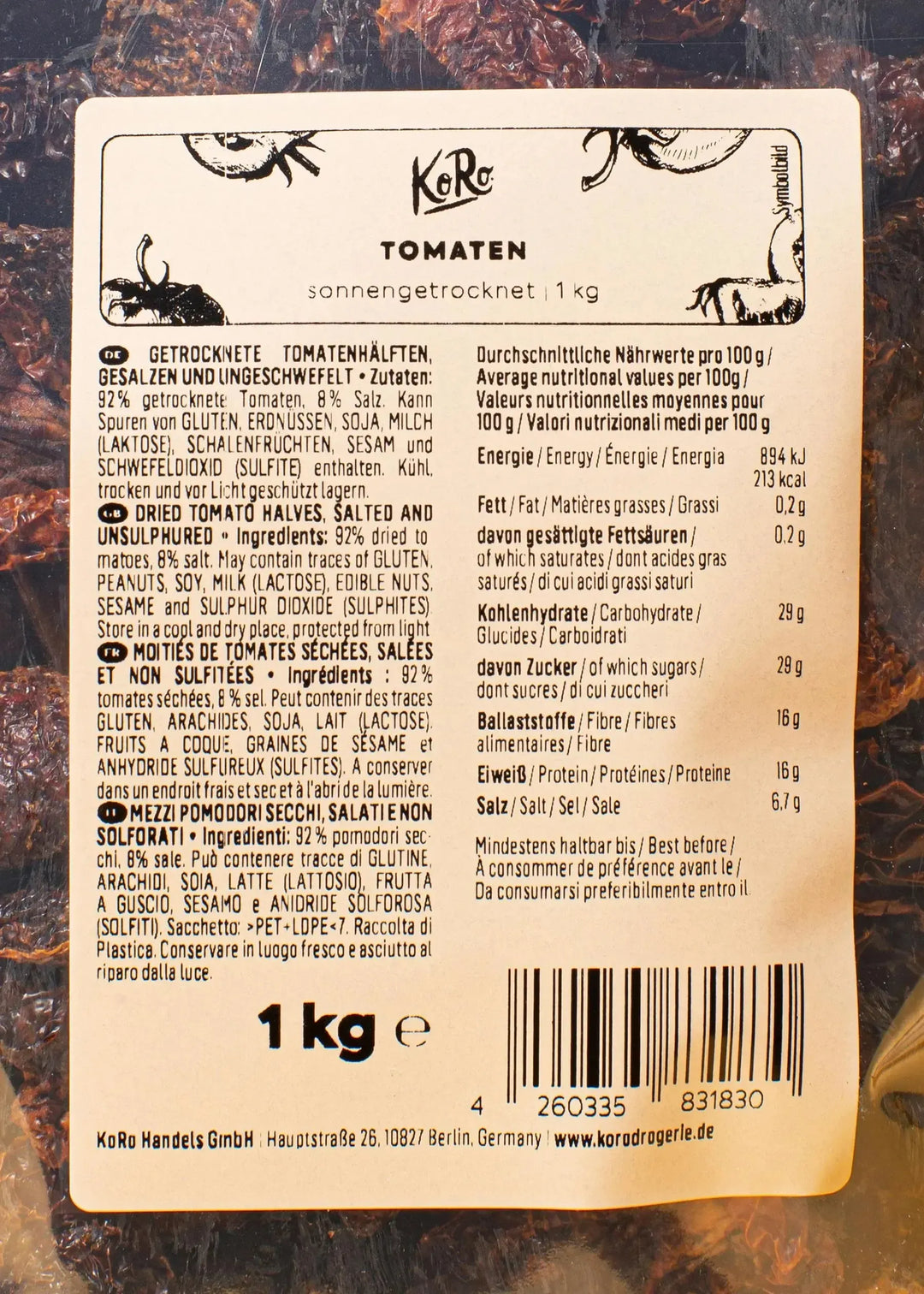 KoRo Sonnengetrocknete Tomaten | 1 kg - fitgrade.ch