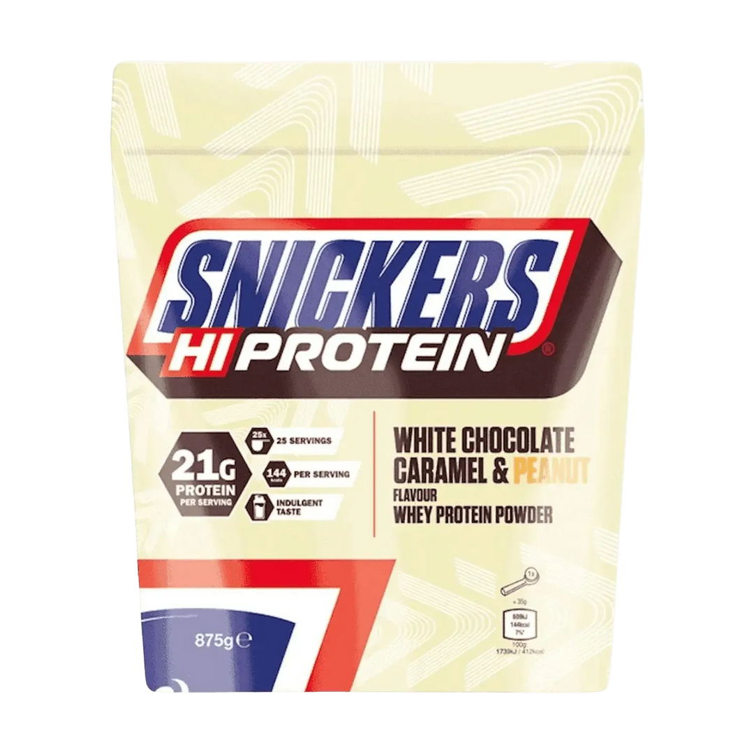 Snickers White Hi-Protein Whey Powder | 875g White Chocolate Caramel & Peanut - fitgrade.ch