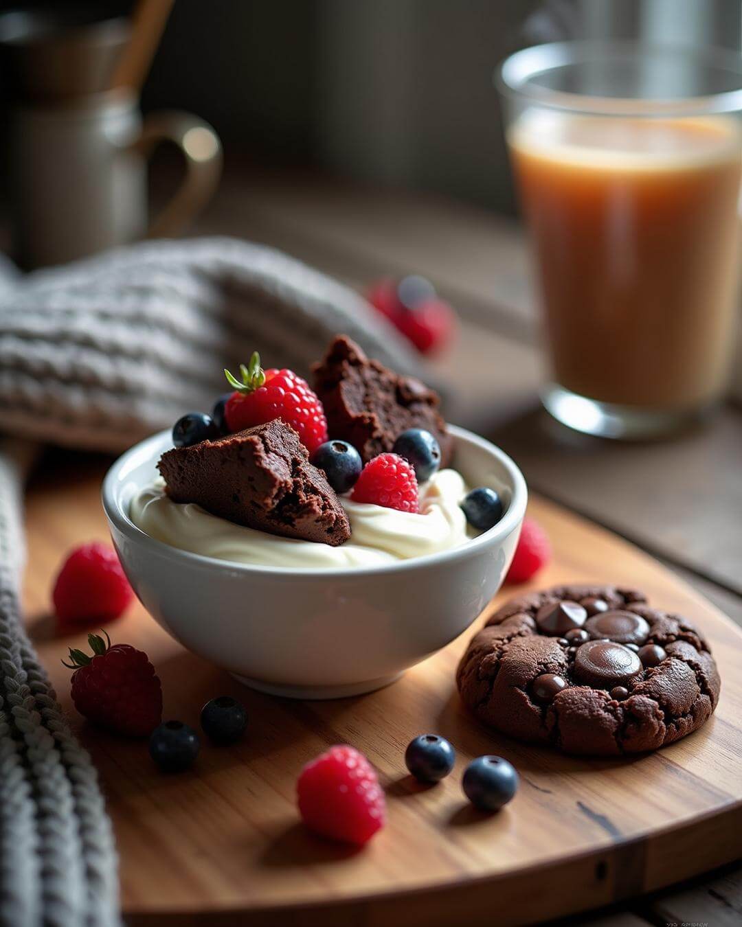 Warmer Double-Chocolate-Cookie mit Joghurt und Beeren - fitgrade.ch