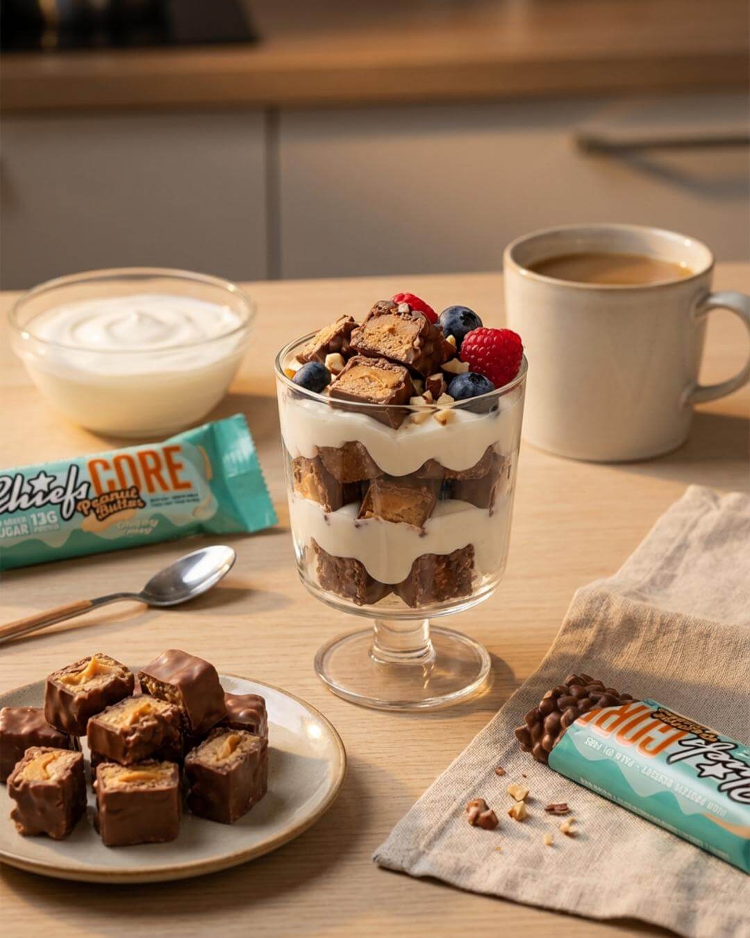 Protein-Dessertglas mit Riegelstücken - fitgrade.ch