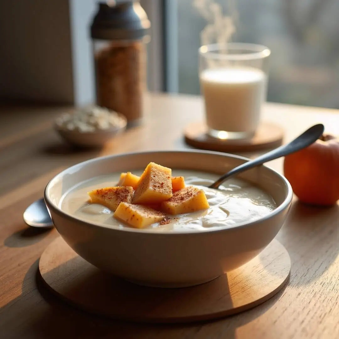 Cremiger Protein-Pudding mit warmen Zimtfrüchten - fitgrade.ch