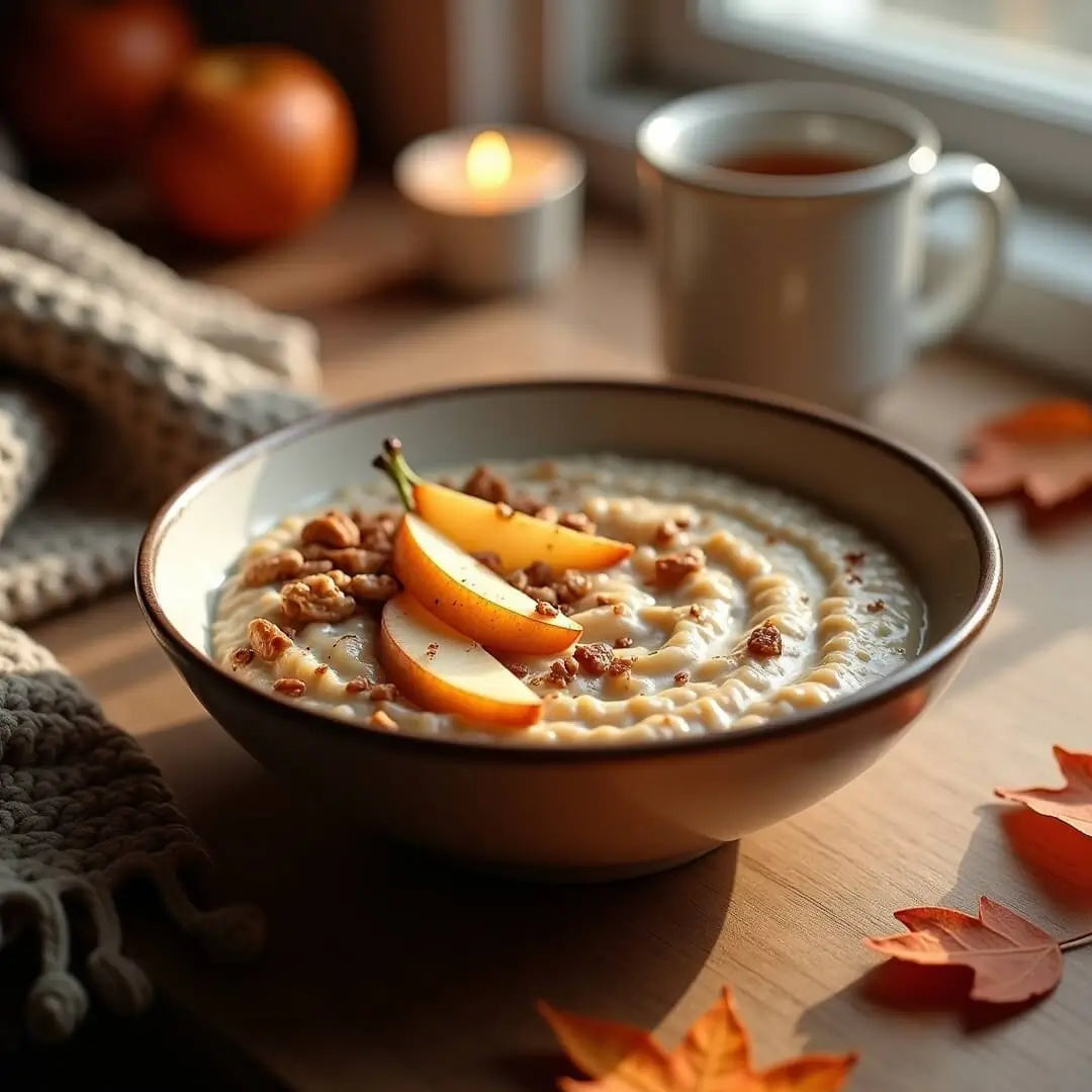 Wärmender Herbst-Protein-Porridge mit Apfel und Birne - fitgrade.ch