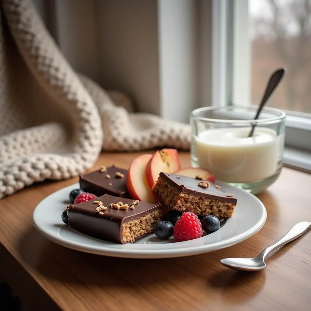 Protein Dessert mit Proteinriegel, Beeren und Joghurt - fitgrade.ch