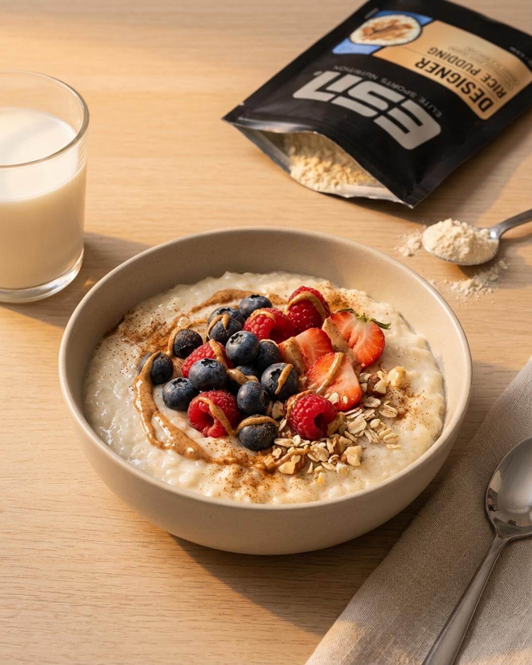 Cremige Protein-Rice-Bowl mit Beeren - fitgrade.ch