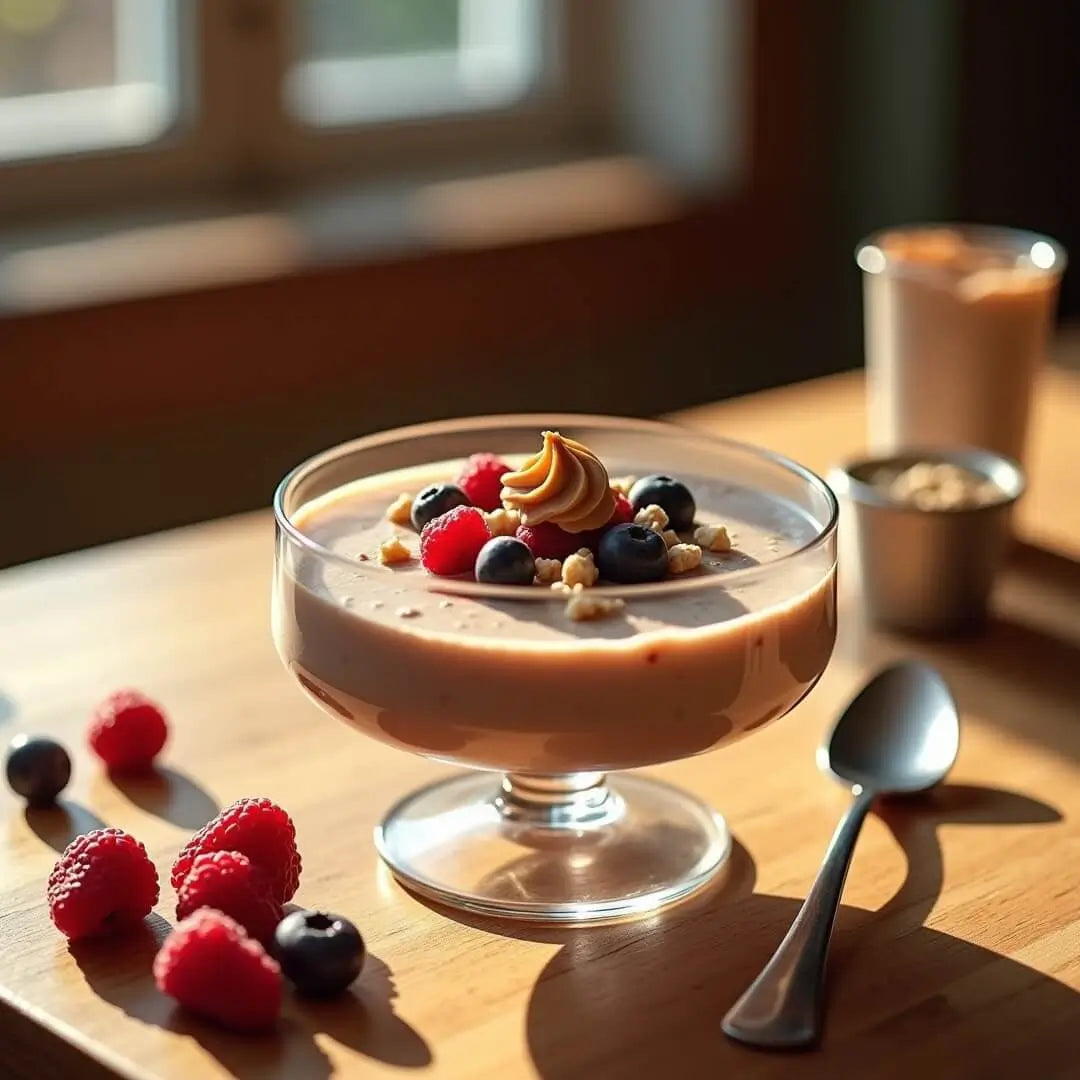 Cremiger Protein-Pudding mit Beeren und Nusscrunch - fitgrade.ch