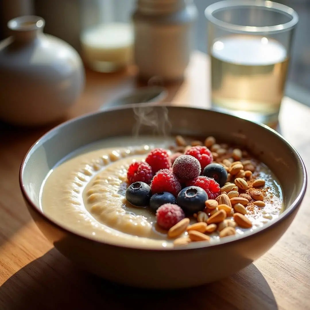 Warme Protein-Porridge-Bowl mit Beeren und Nüssen - fitgrade.ch