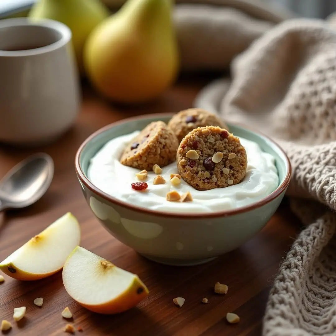 Warmer Bio Energy Ball mit Joghurt und Herbstfrüchten - fitgrade.ch