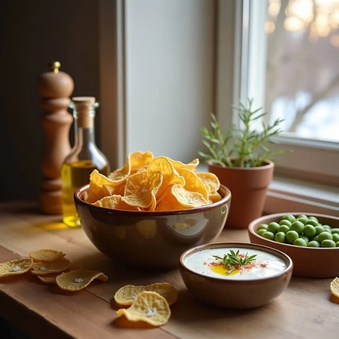 Warmer Winter-Erbsenflips-Snack mit Kräuterjoghurtdip - fitgrade.ch
