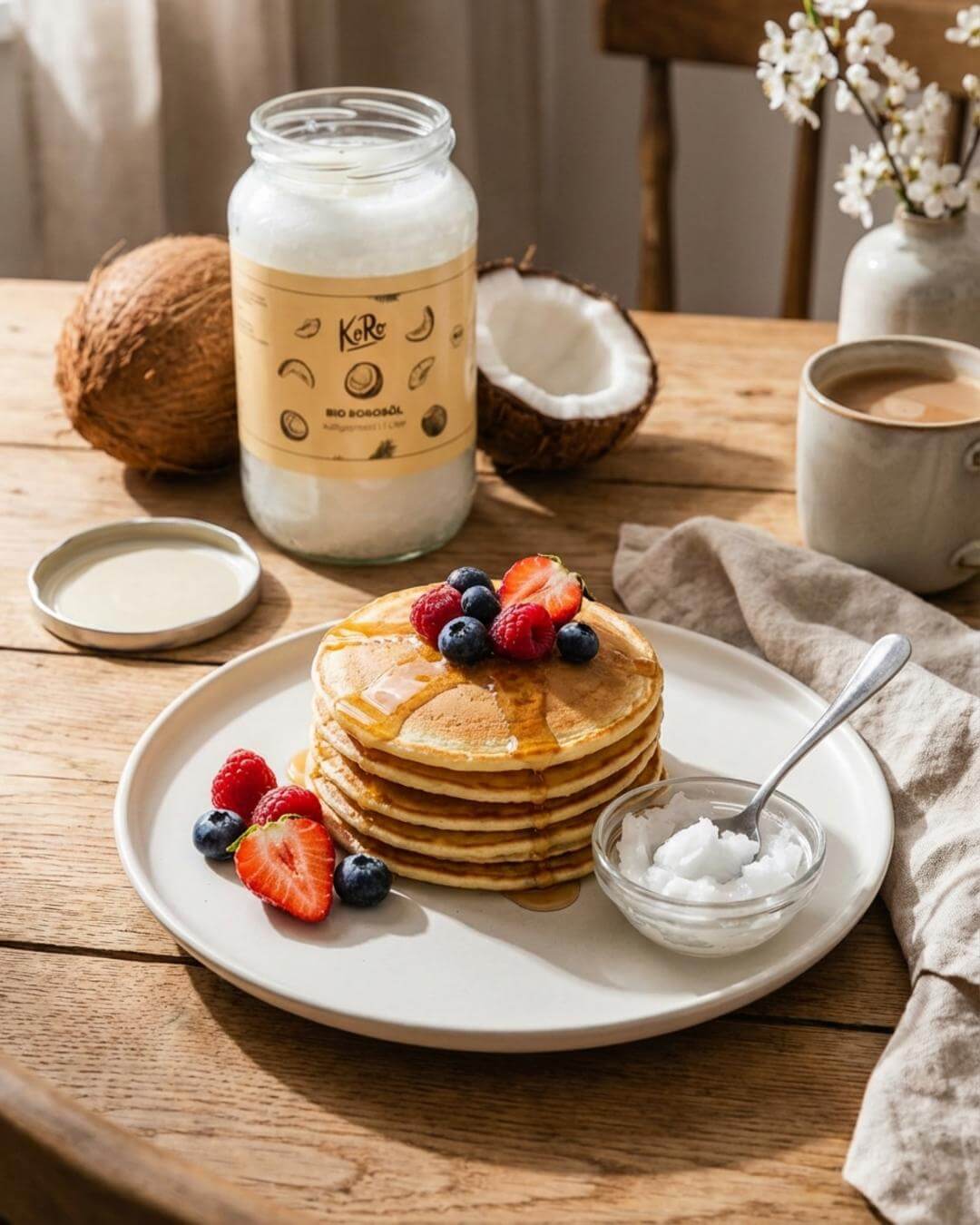 Goldbraune Kokos-Pancakes mit Beeren - fitgrade.ch