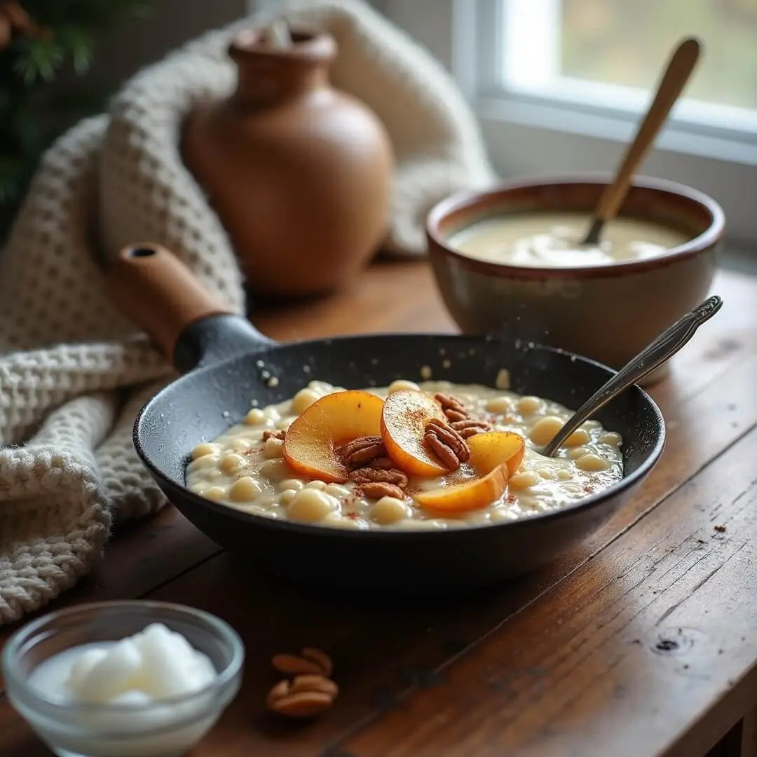 Winterlicher Kokos-Haferpfannenbrei mit Apfel und Birne - fitgrade.ch