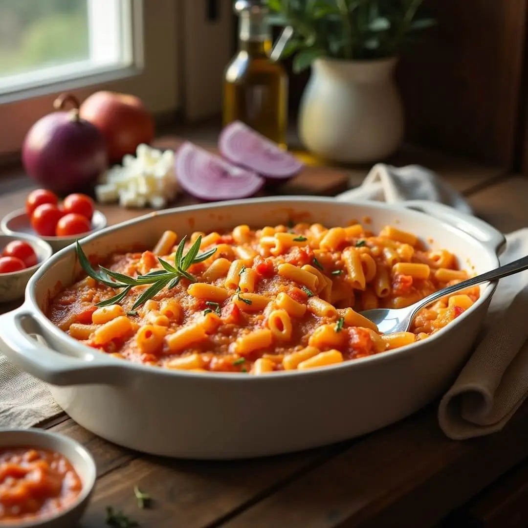 Cremige Ofenpasta mit Paprika-Aufstrich - fitgrade.ch