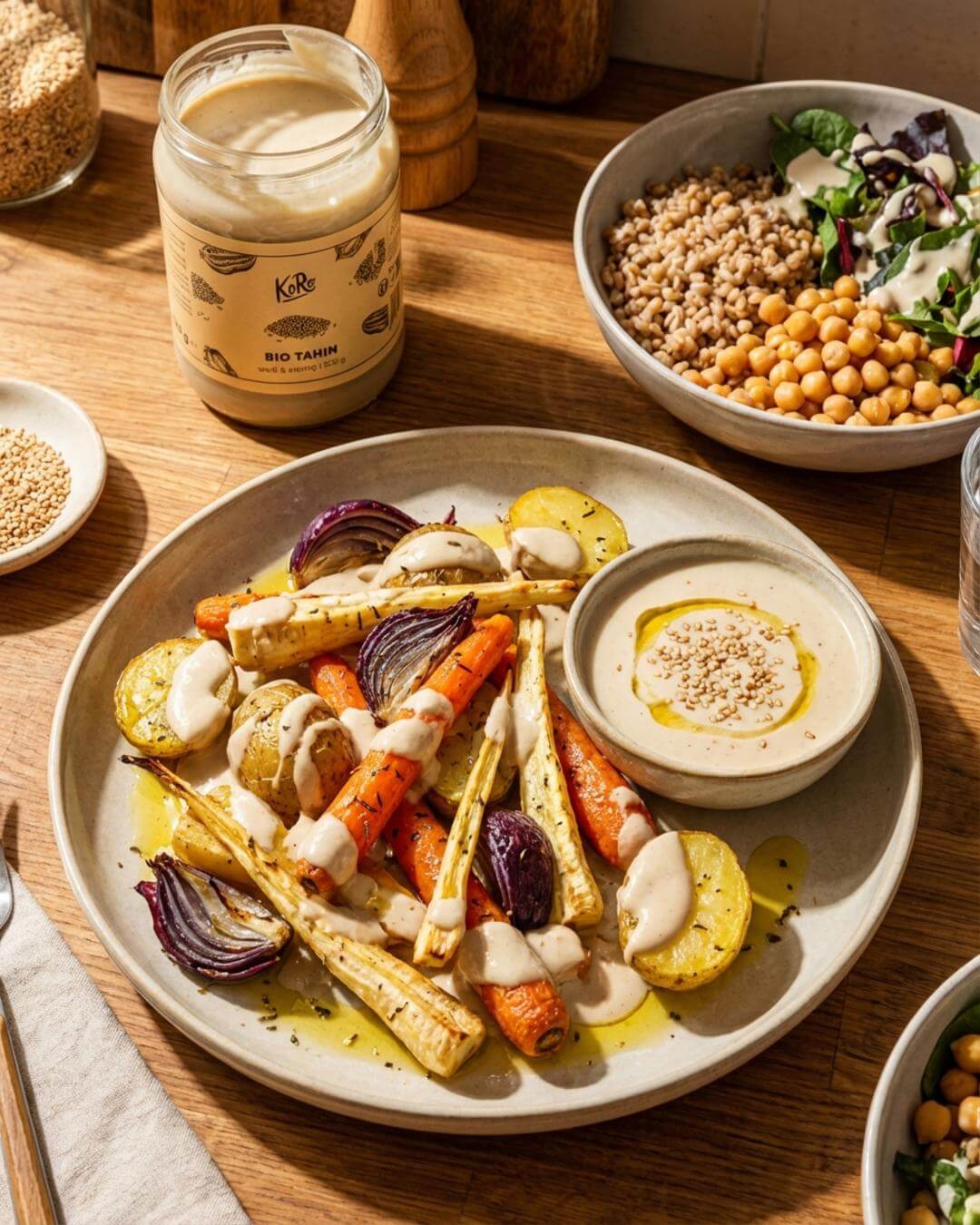 Cremige Tahin-Joghurt-Sauce zu Ofengemüse - fitgrade.ch