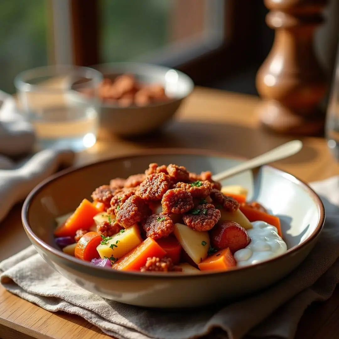 Herbstliche Ofengemüse-Bowl mit BBQ-Erdnuss-Crunch - fitgrade.ch