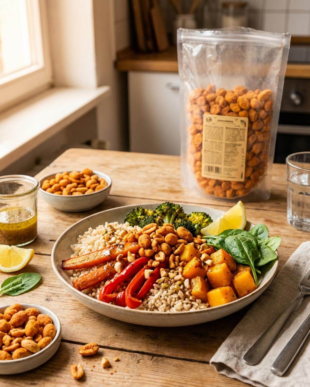 Herzhafte BBQ-Erdnuss-Gemüse-Bowl - fitgrade.ch