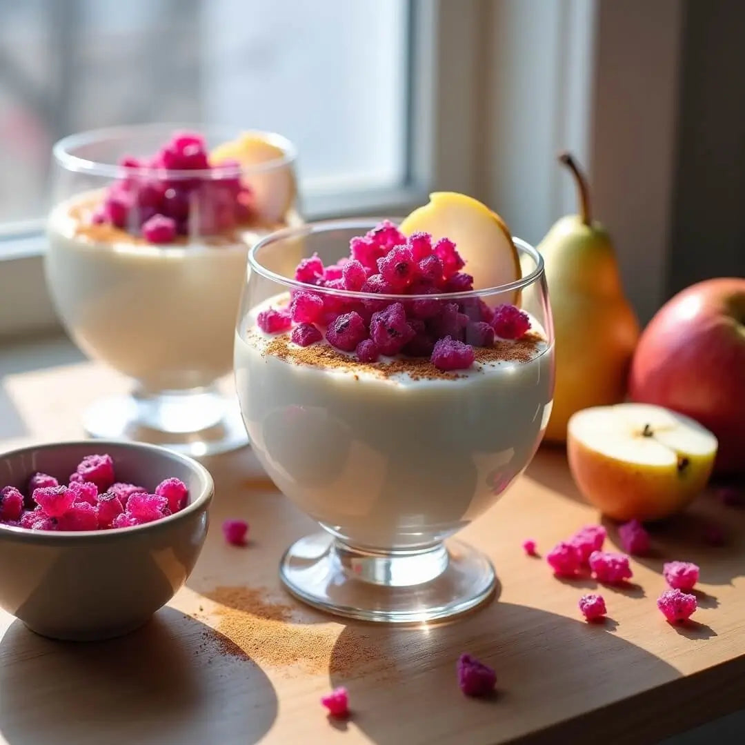 Cremiges Winterdessert mit Drachenfrucht-Crunch - fitgrade.ch