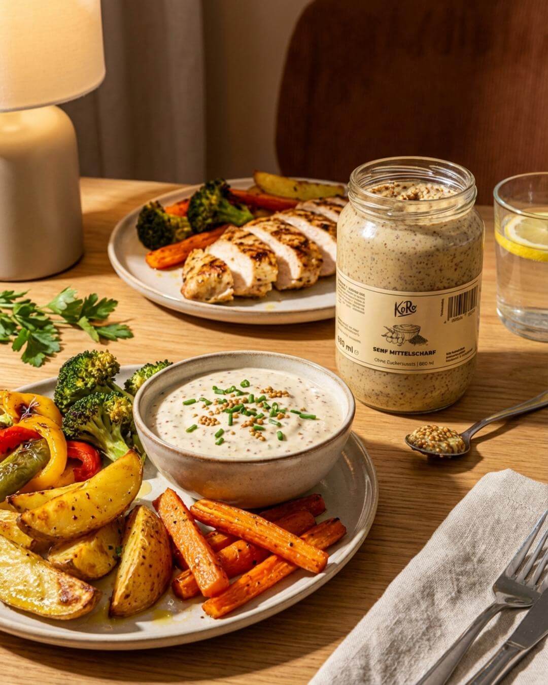 Cremiger Senf-Joghurt-Dip zu Ofengemüse - fitgrade.ch