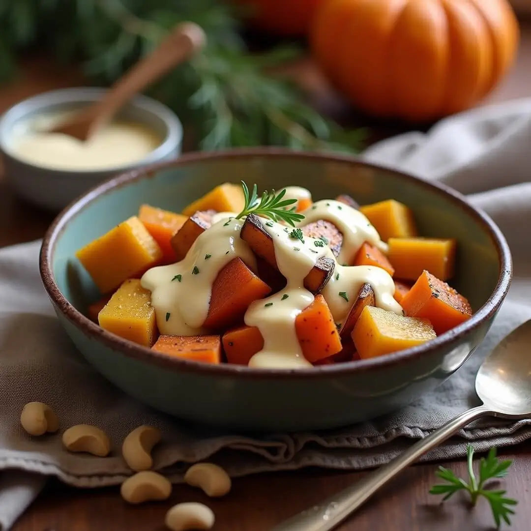Geröstetes Wintergemüse mit cremiger Cashew-Sauce - fitgrade.ch