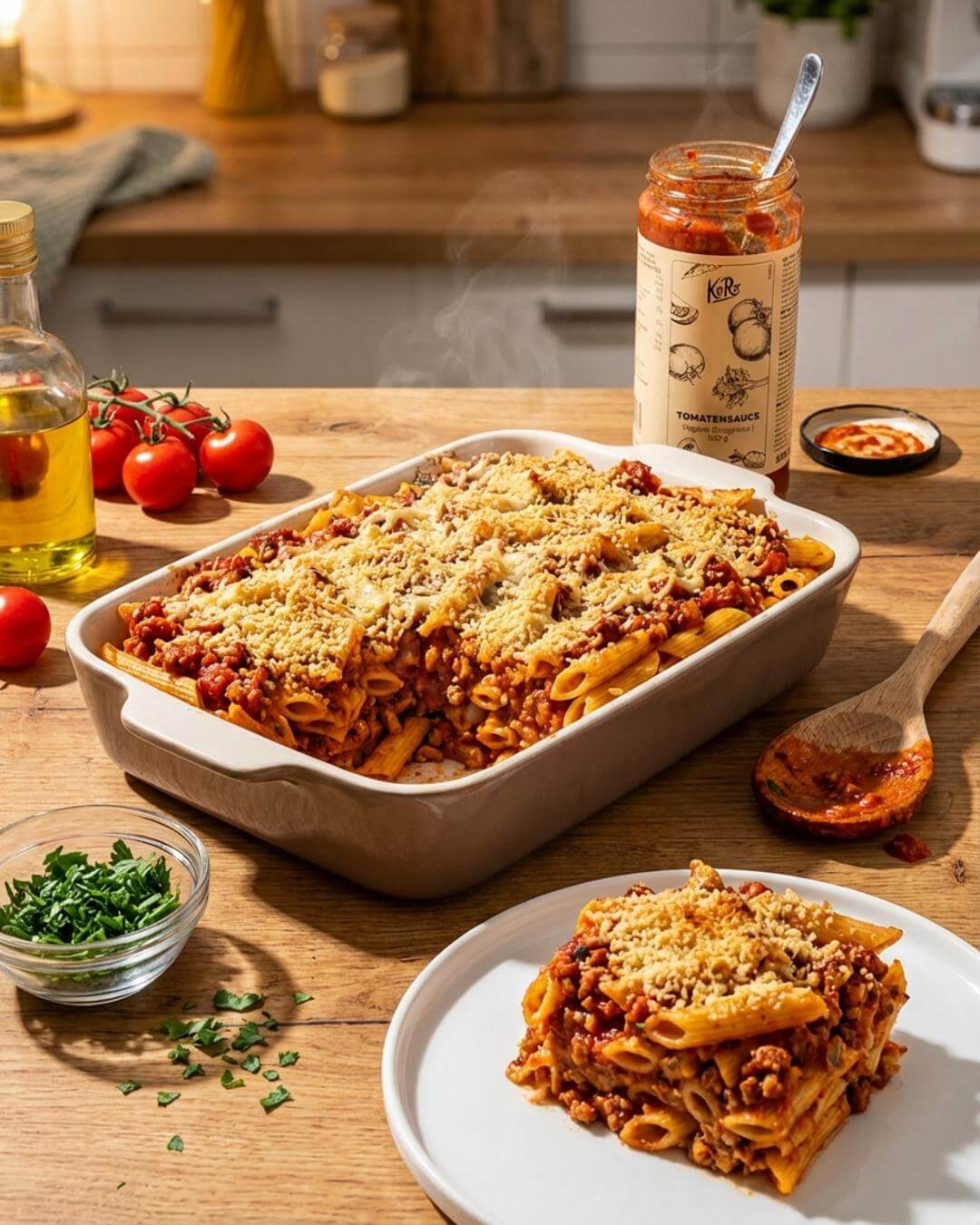 Veganer Ofen-Bolognese-Pastaauflauf - fitgrade.ch