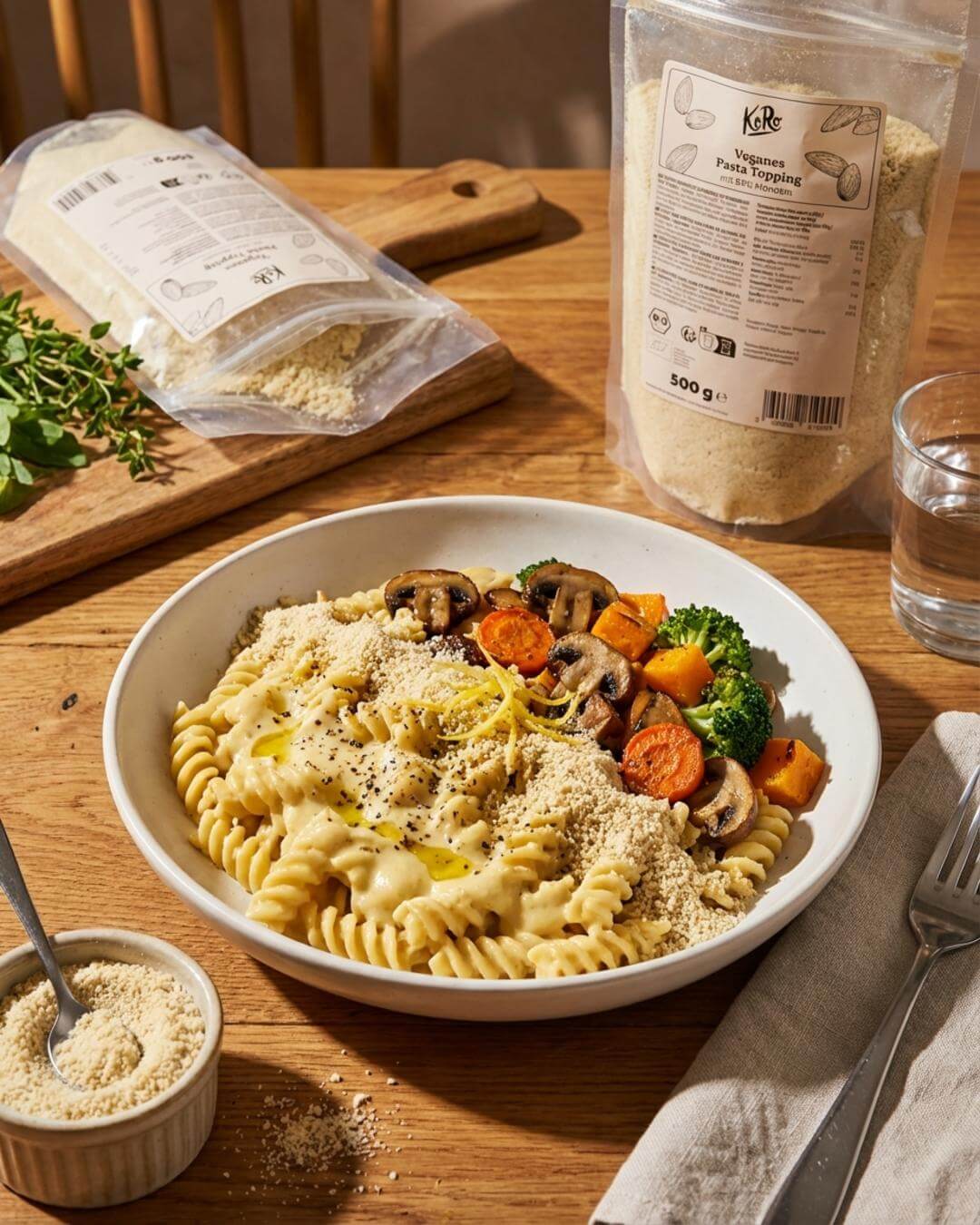 Cremige One-Pot-Pasta mit veganem Pasta Topping - fitgrade.ch