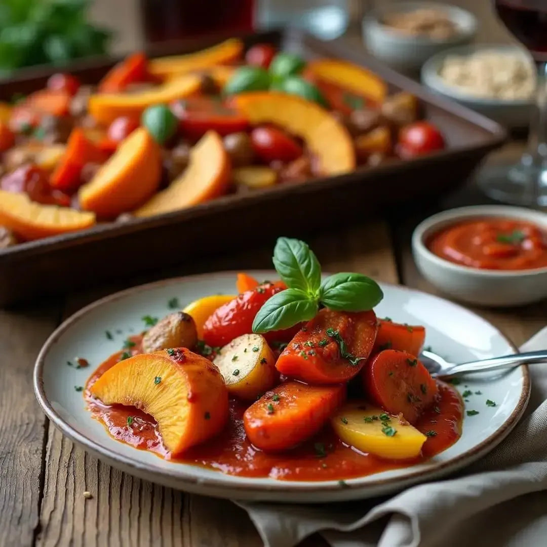 Herbstliches Ofengemüse mit Veganer Pesto-Rosso-Sauce - fitgrade.ch