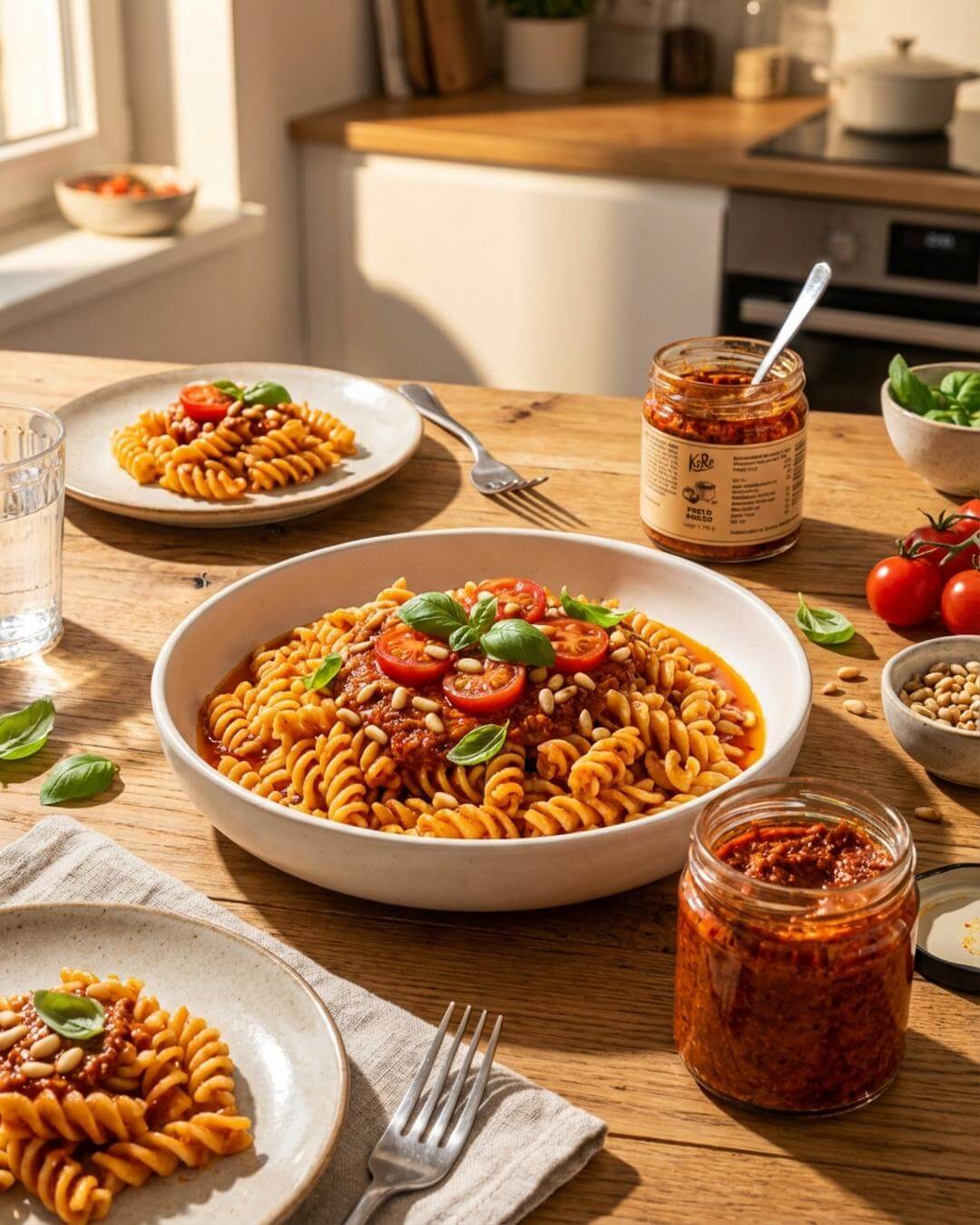 Cremige One-Pot-Pasta mit rotem Pesto - fitgrade.ch