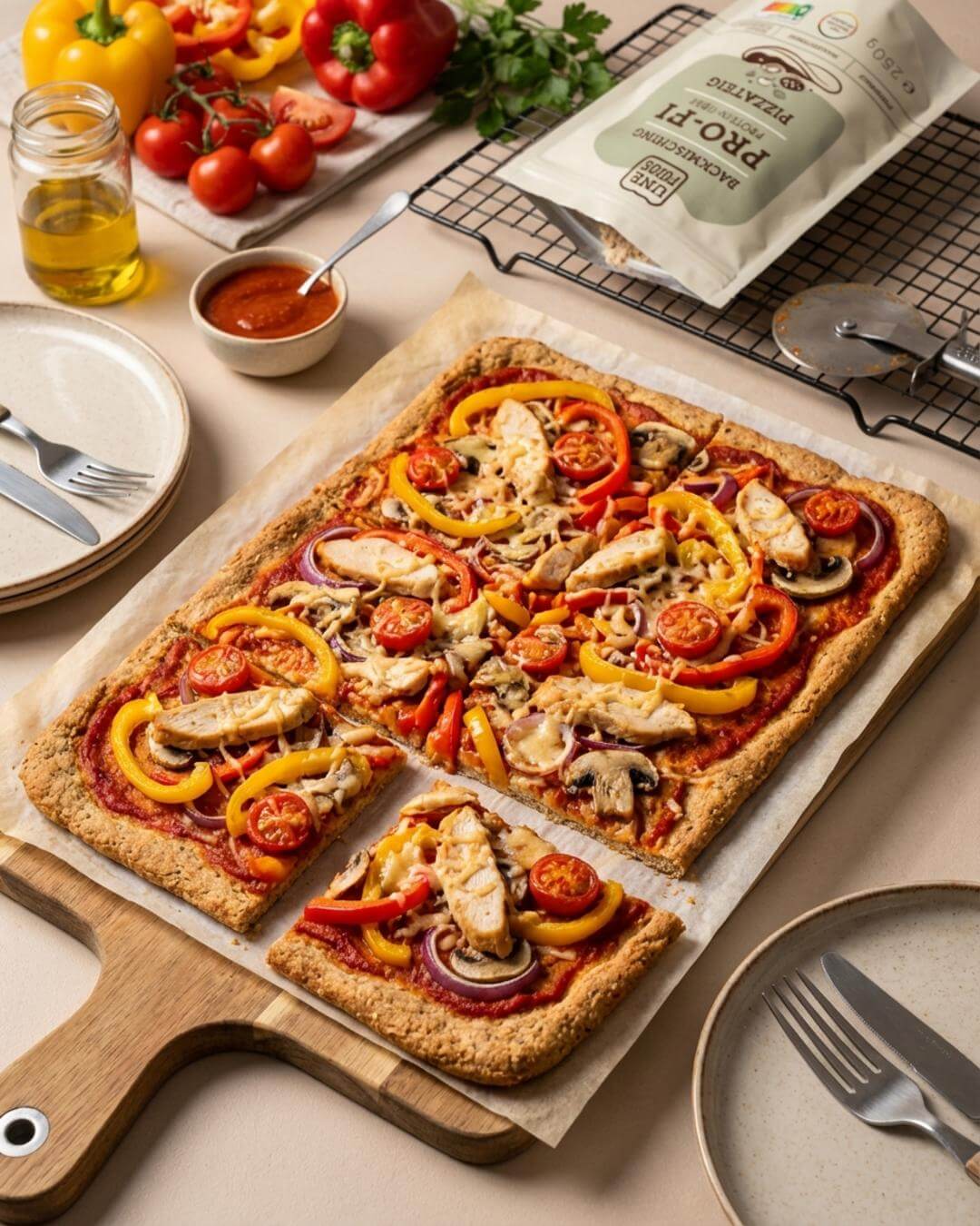 Mealprep-Gemüse-Proteinpizza vom Blech - fitgrade.ch