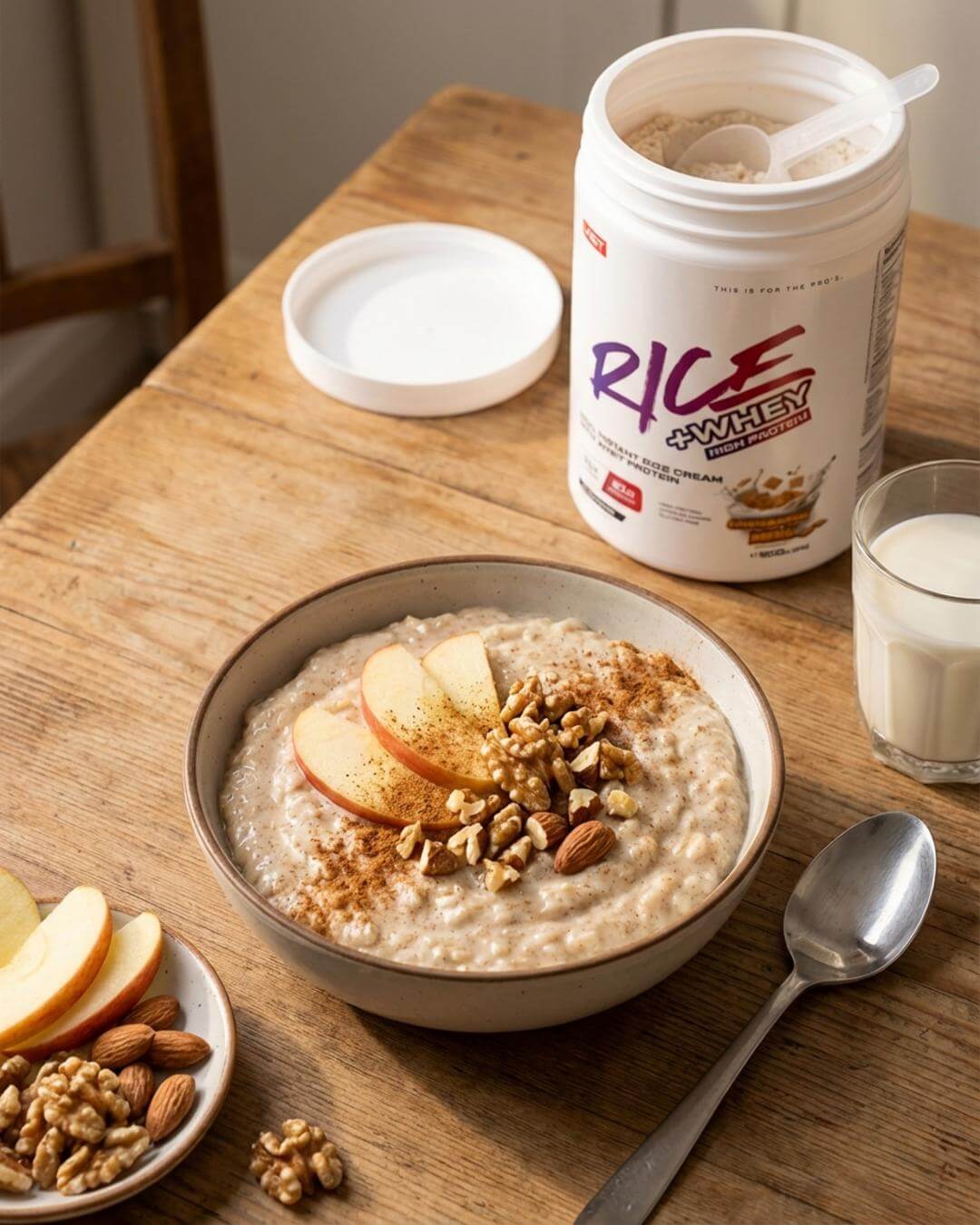 Warme Cinnamon-Proteinbowl mit Apfel und Nüssen - fitgrade.ch