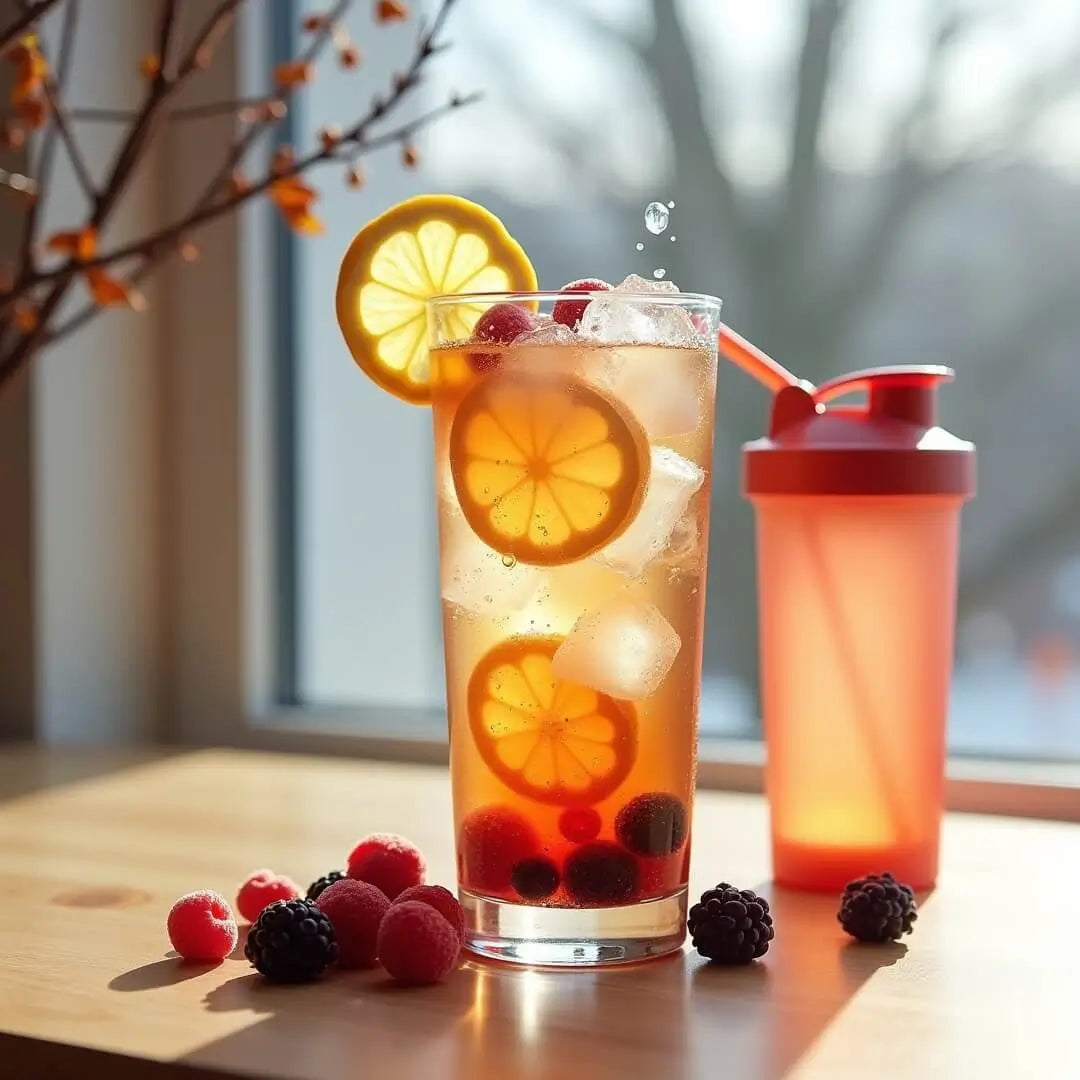 Eiskalter Protein-Fitness-Eistee mit Zitrone und Beeren - fitgrade.ch